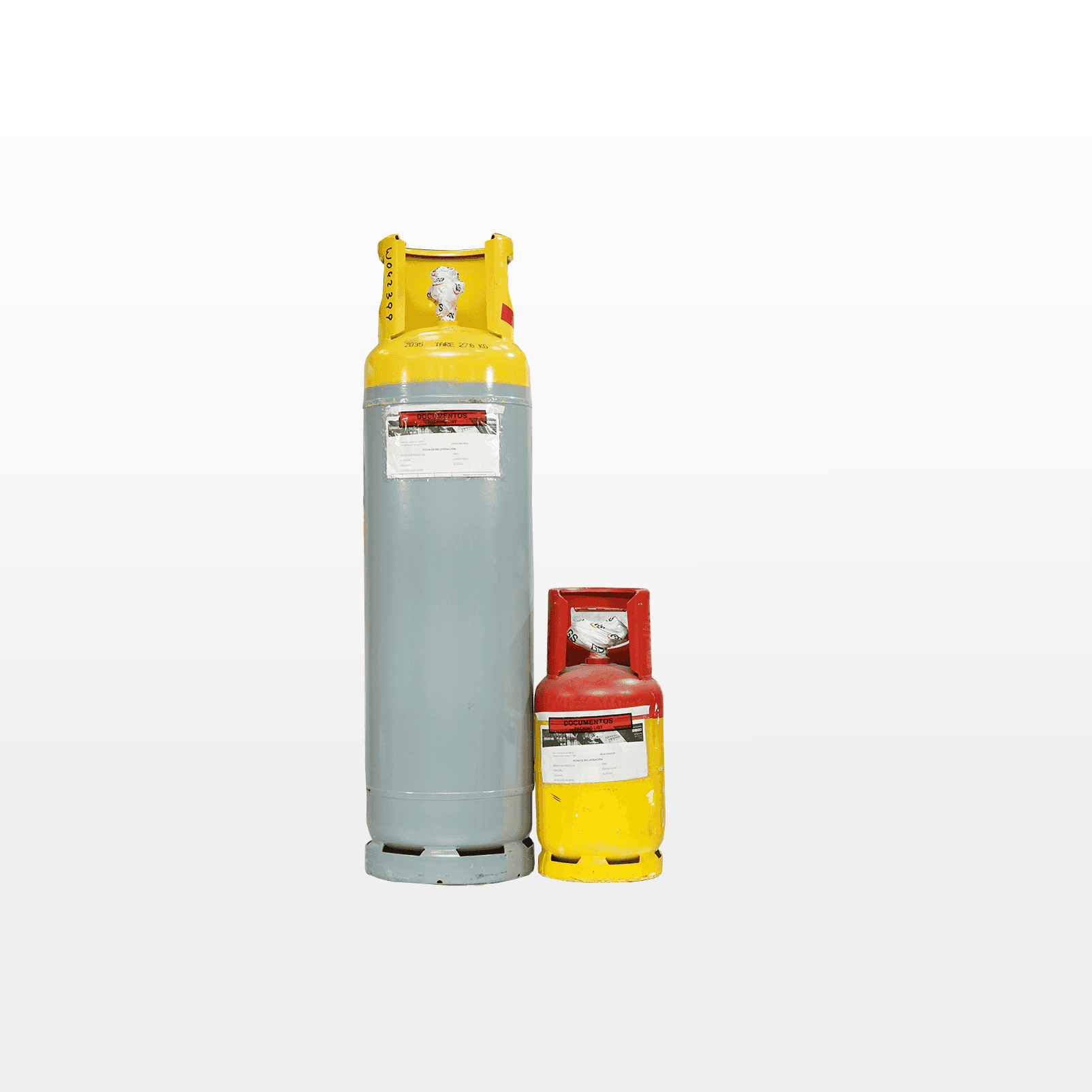 Bouteille de récupération de fluide frigorigène, capacité annoncée 12,5 L Deux bouteilles de récupération photographiées ; modèle 12,5 L annoncé, le plus petit à droite
