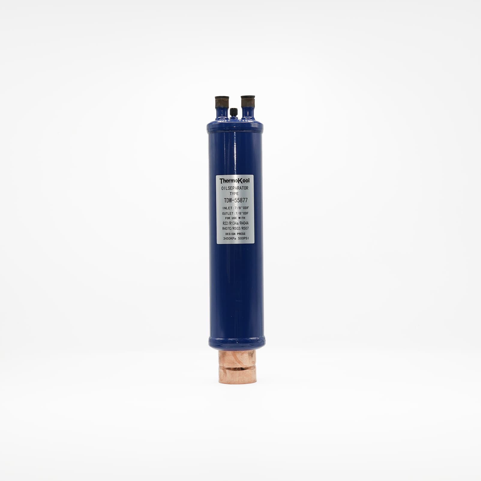 Séparateur d’huile ThermoKool TDW-55877 bleu, étiquette et raccords 7/8 ODF