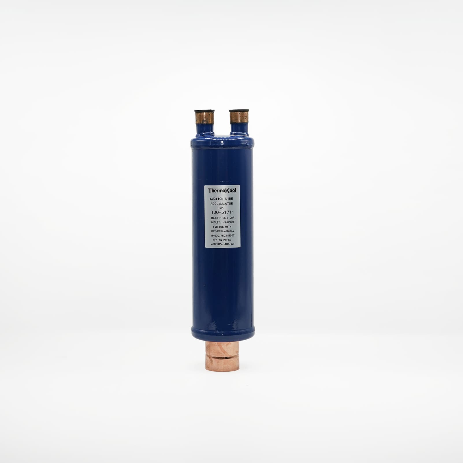 Bouteille anti-coup de liquide ThermoKool TDQ-51711 bleu, étiquette et raccords 1 3/8 ODF