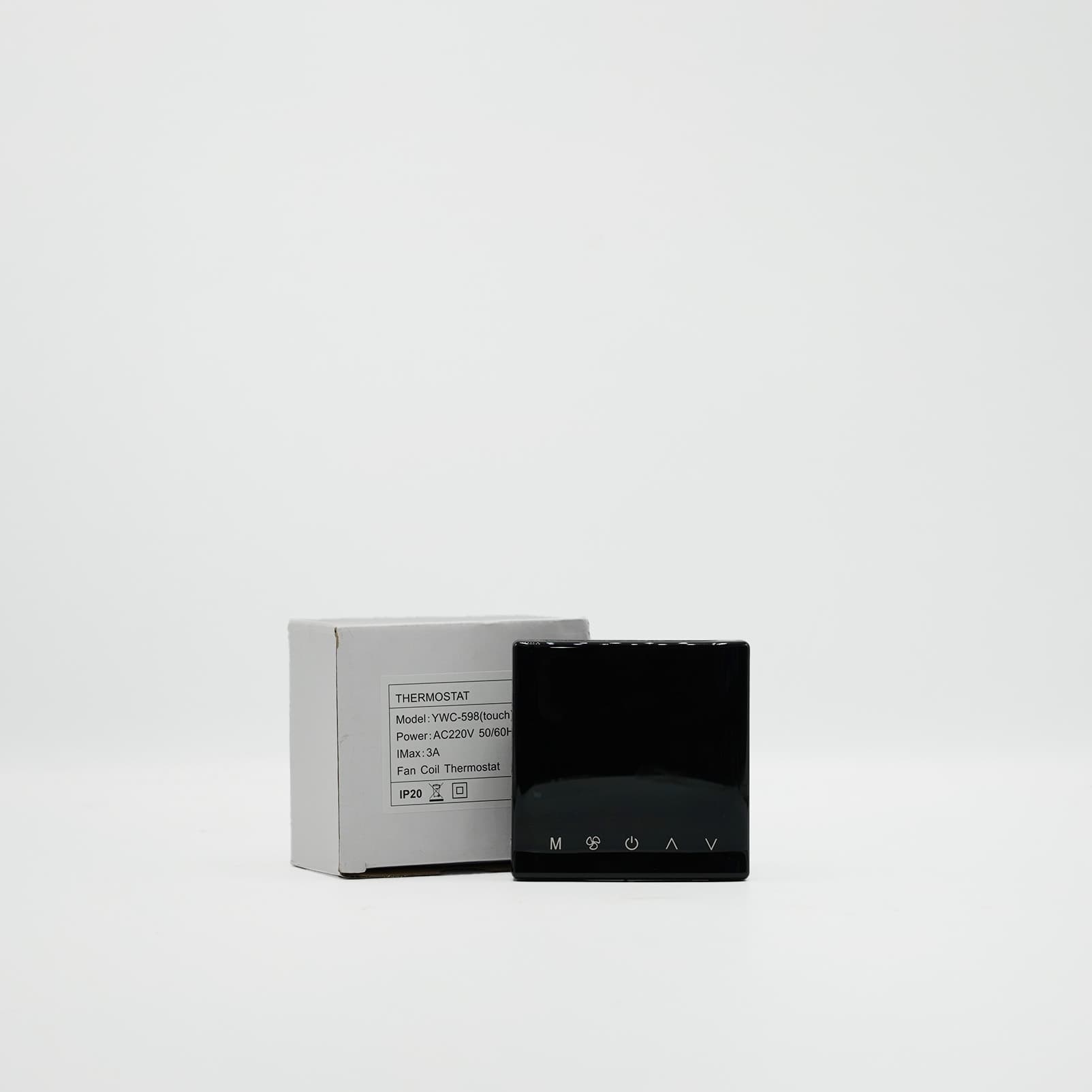 Thermostat tactile noir YWC-598 pour ventilo-convecteur, façade et boîte