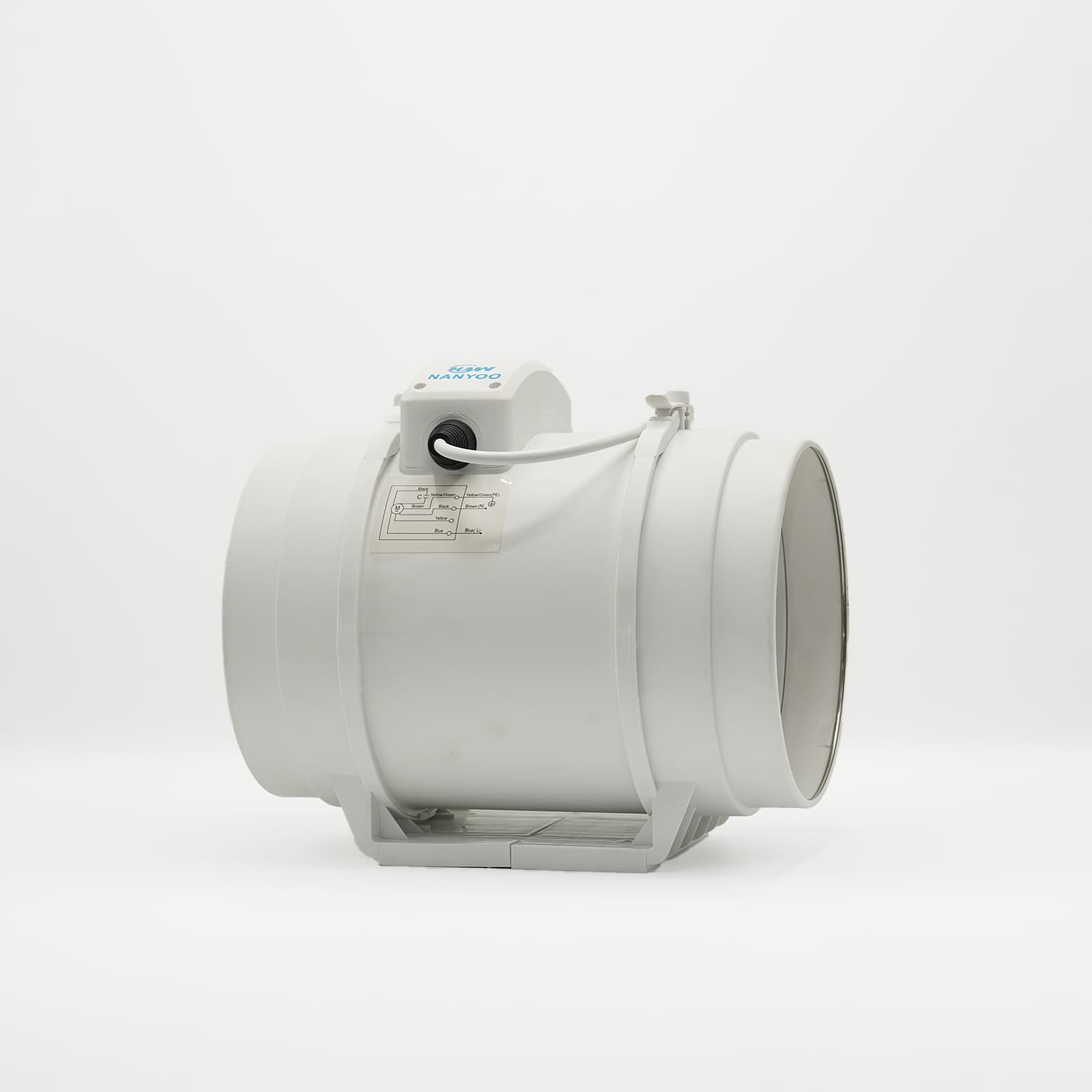 Ventilateur de gaine Nanyoo à flux mixte Ventilateur de gaine blanc Nanyoo avec coffret électrique supérieur