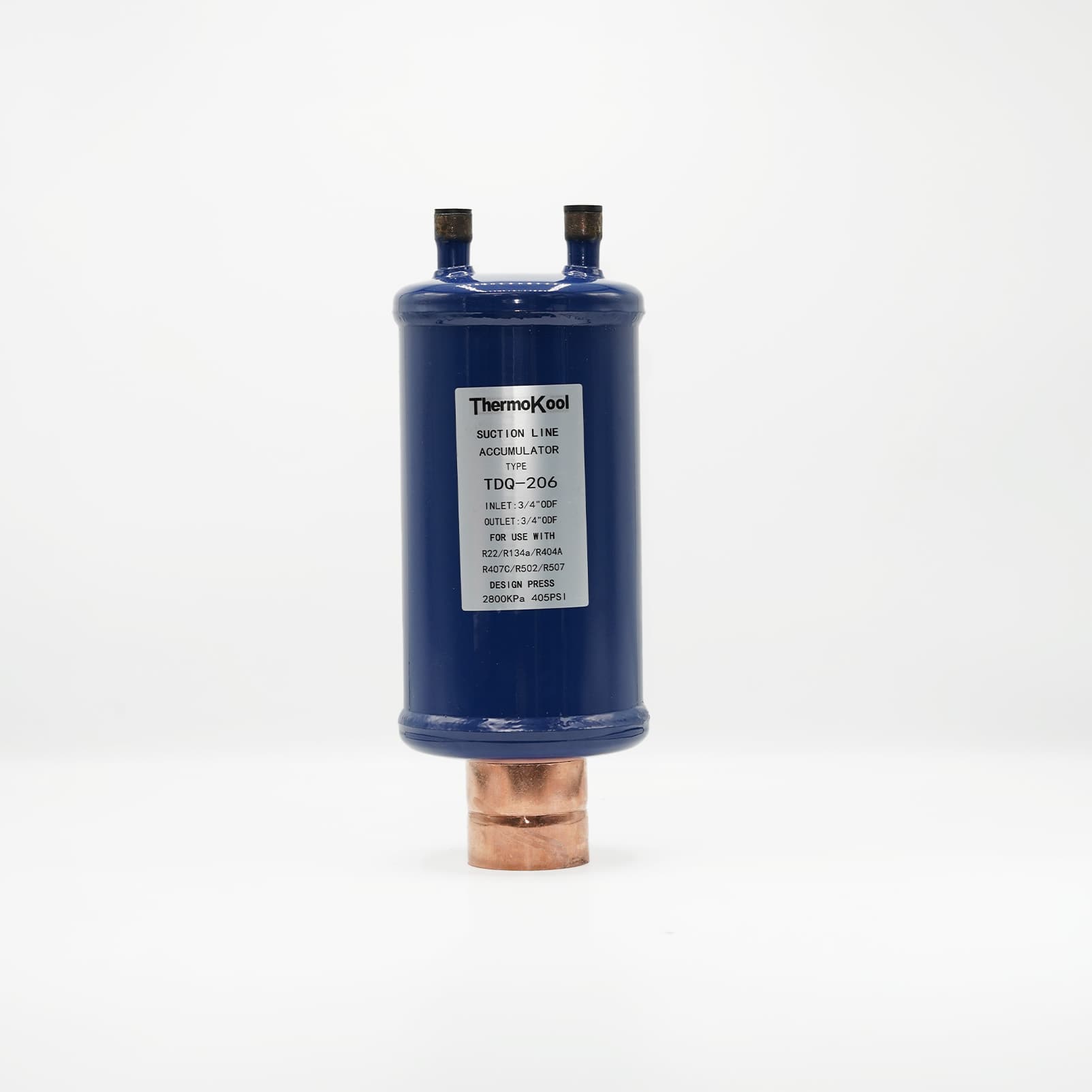 Bouteille anti-coup de liquide ThermoKool TDQ-206 bleu, étiquette et raccords 3/4 ODF, vue 1