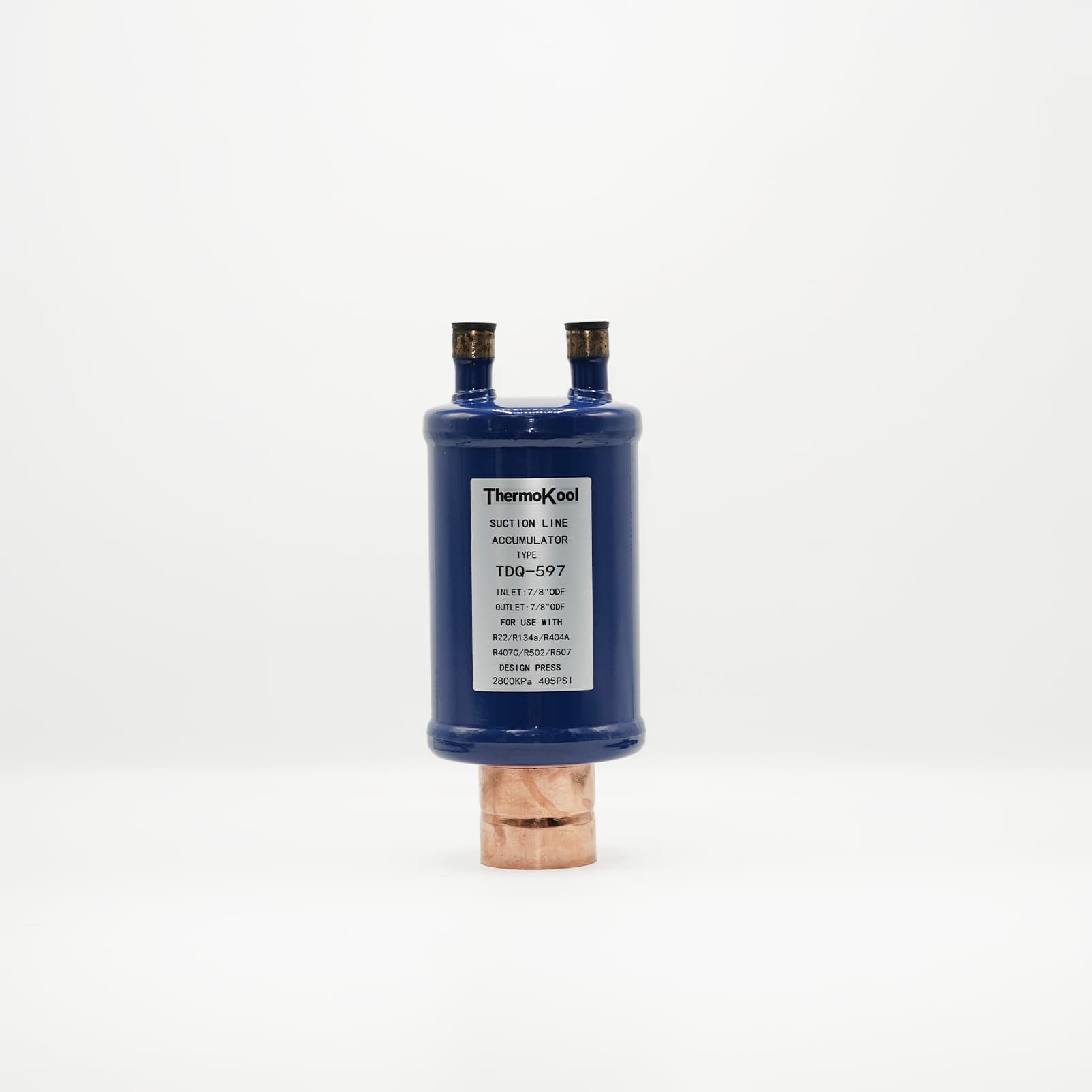 Bouteille anti-coup de liquide ThermoKool TDQ-597 bleu, étiquette et raccords 7/8 ODF